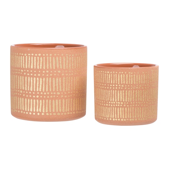 Coral Stoneware Pots with Gold Pattern Set